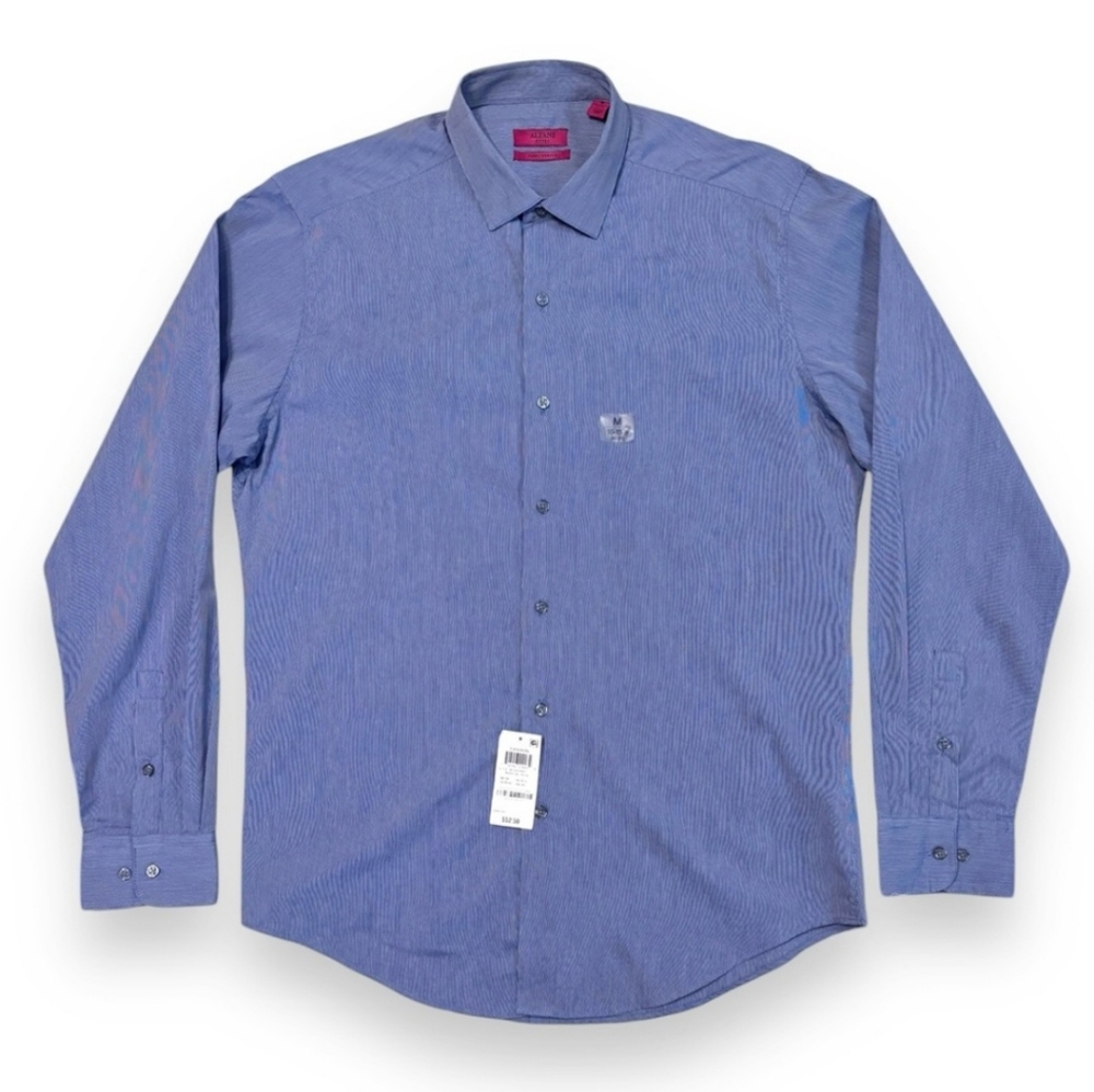ALFANI Performance Fitted Textured Fine Lined Button Front Dress Shirt Indigo